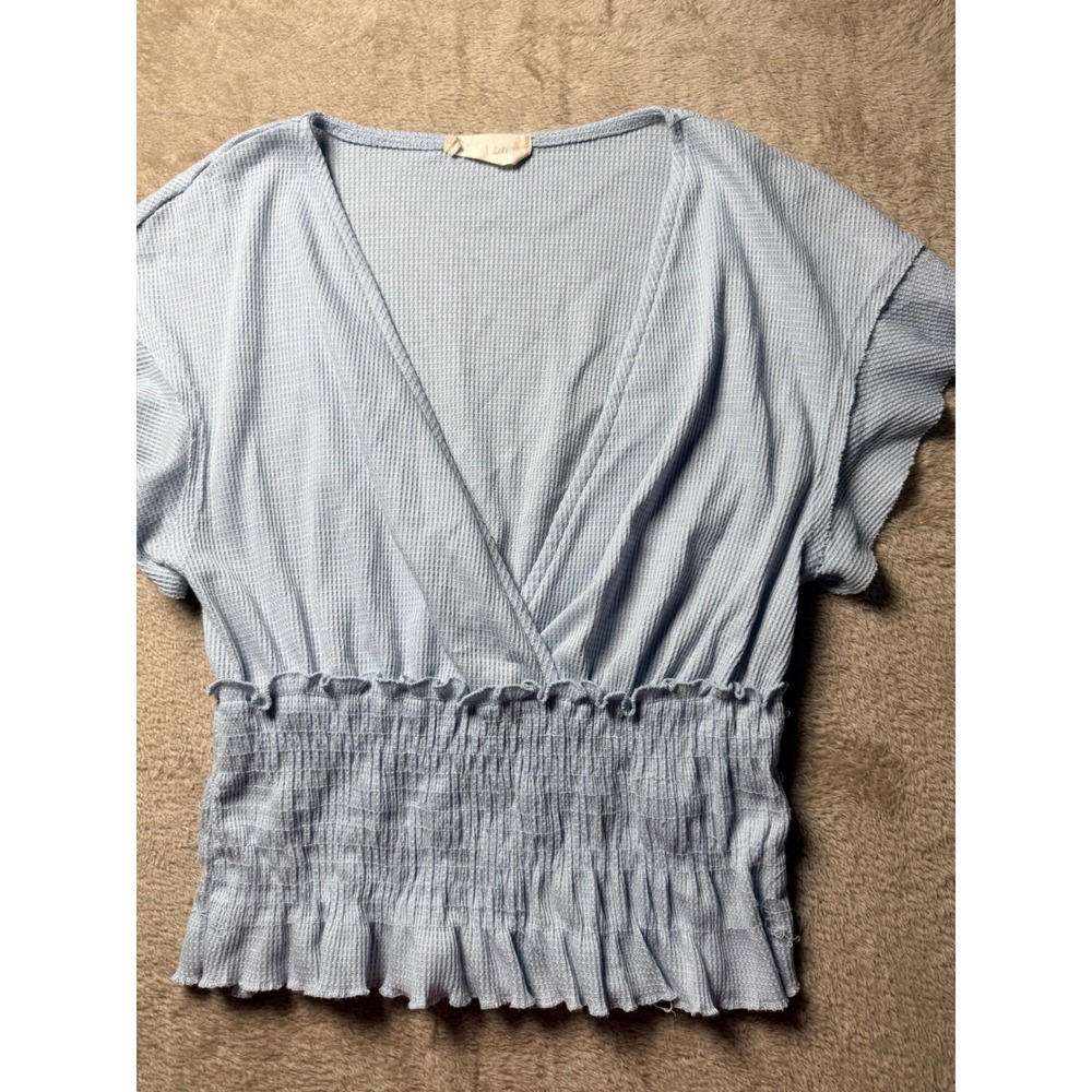 Altar'd State Womens XS Light Blue Waffle Knit Smocked Top Balletcore Dainty